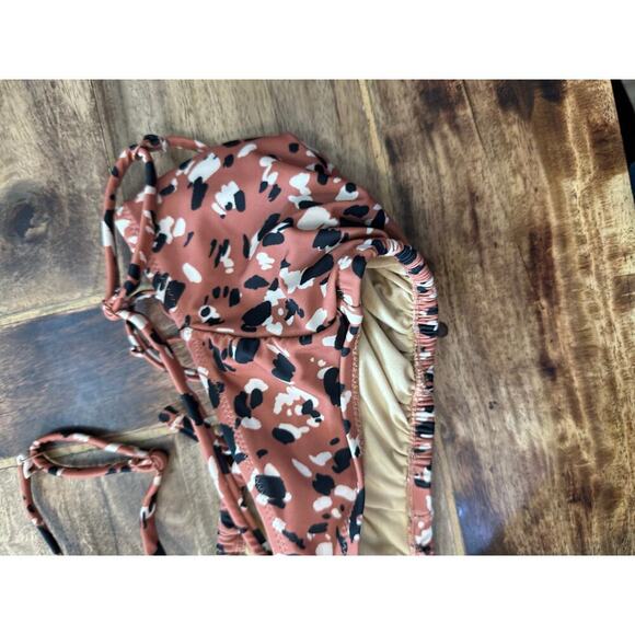 Old Navy cheetah animal print Brown & Black Gathered Key-hole Swim Top Size XXL - Picture 6 of 7